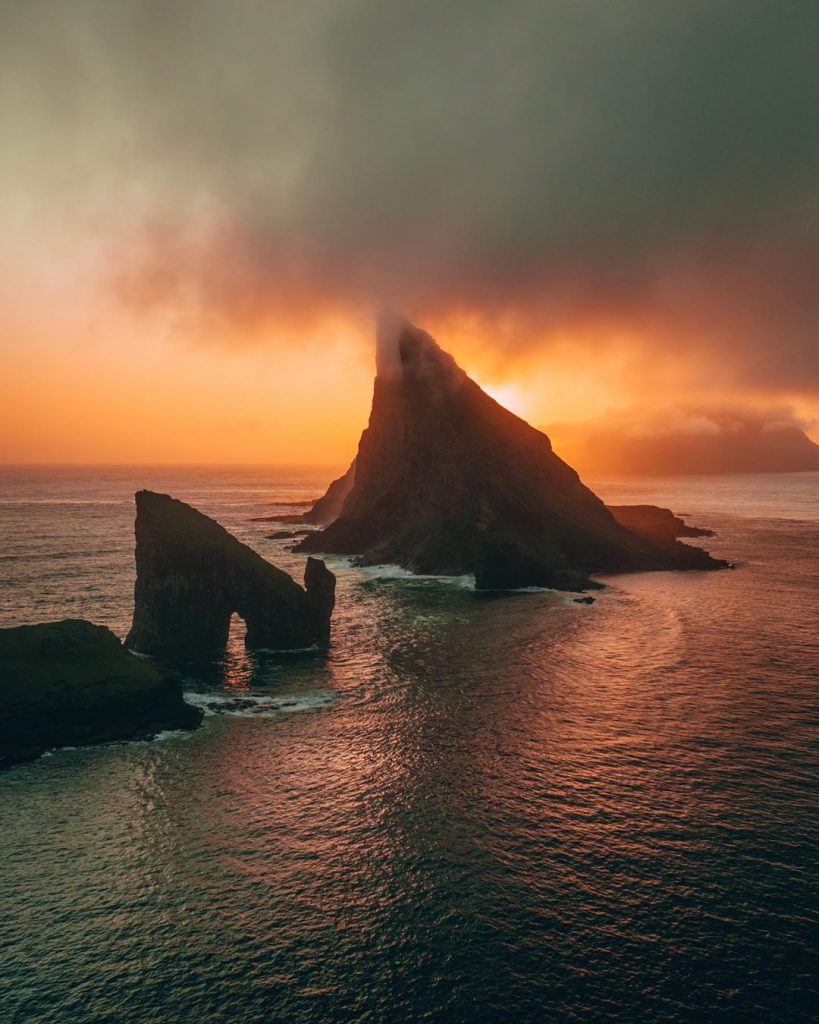 Faroe Islands Tindhólmur and Dranganir Vágar sunset - Faroe Islands’ most instagrammable places